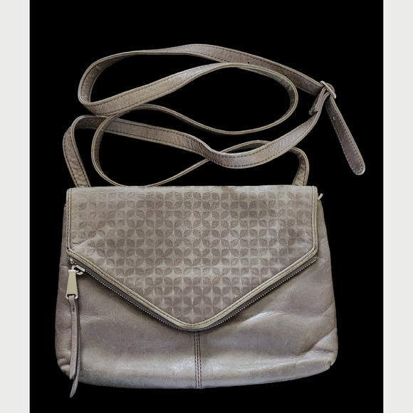 Hobo The Original gray soft Leather Crossbody Bag Purse Embossed - Picture 1 of 9